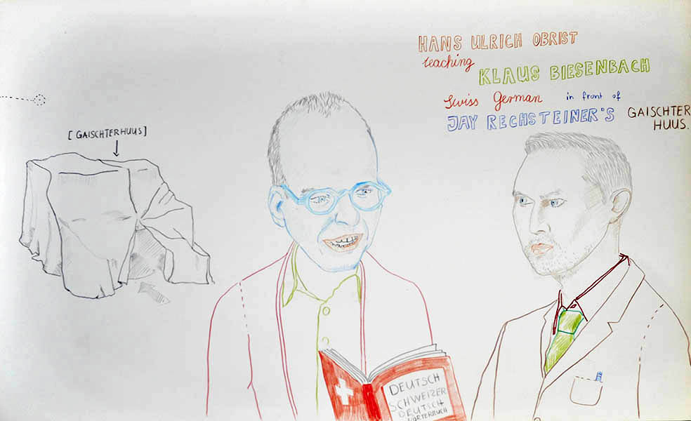 drawing by Jay Rechsteiner (Hans-Ulrich Obrist and Klaus Biesenbach) 