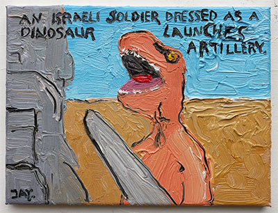 Bad Painting 430 by Jay Rechsteiner - Israeli soldier dresses as a dinosaur