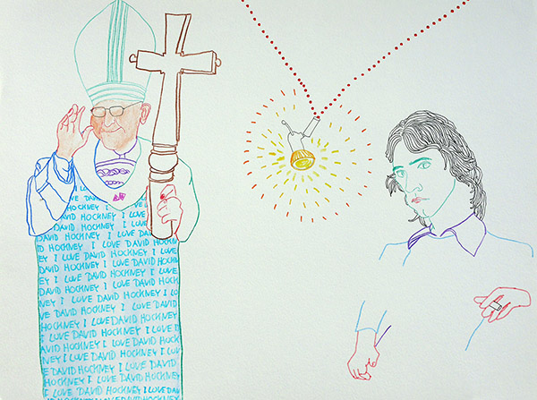 I love David Hockney,  drawing by Jay Rechsteiner